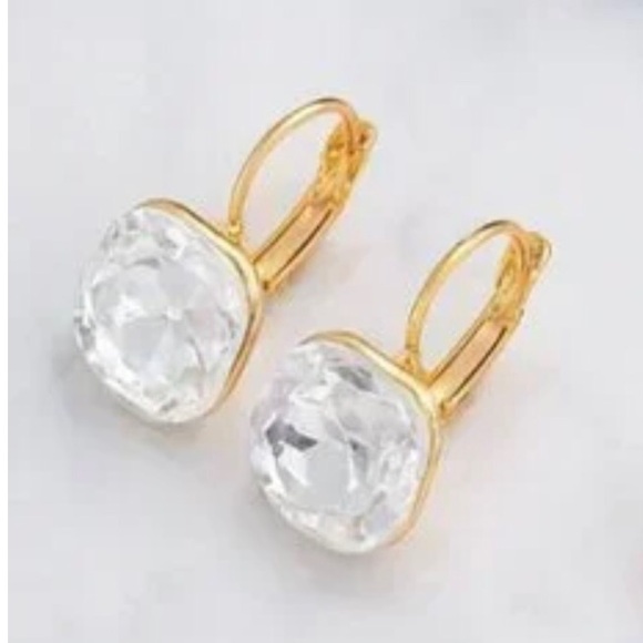 lovelyparcel Jewelry - 18K Gold Plated Crystal Earrings - Baylor - Clear Colorless Gem Jewelry